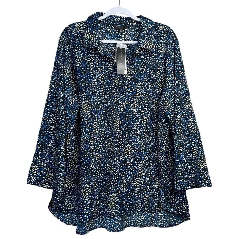 NWT Investments Black Blue Floral Paige The Every day Popover Size 2X D21